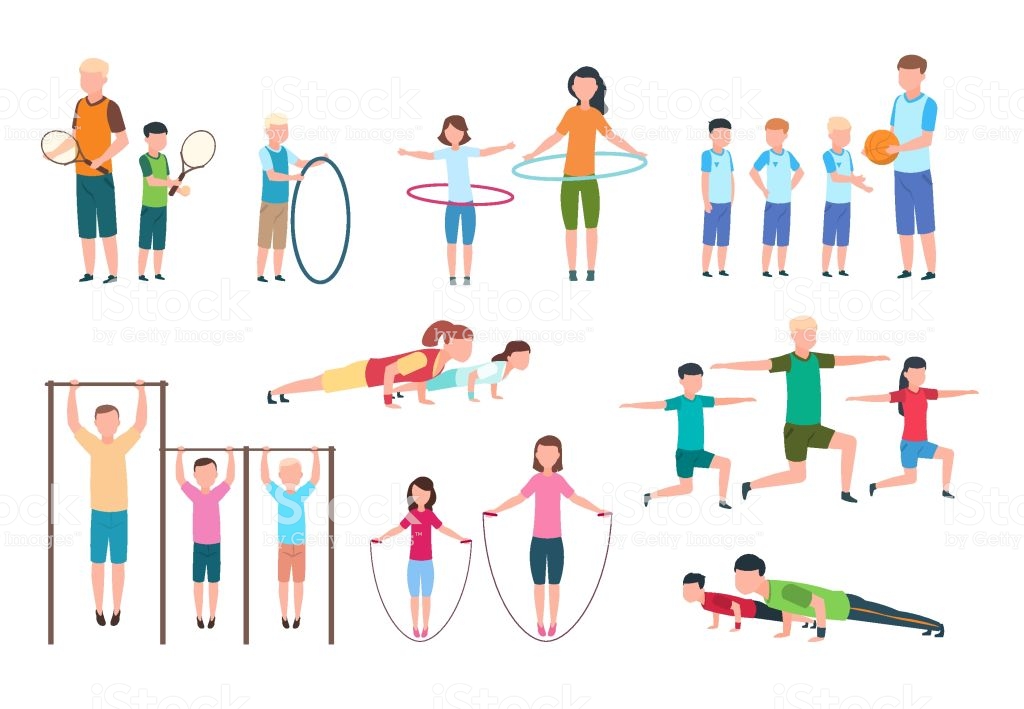istockphoto-1128619421-1024x1024 Active family. People and kids doing fitness exercises. Sports lifestyle vector flat characters